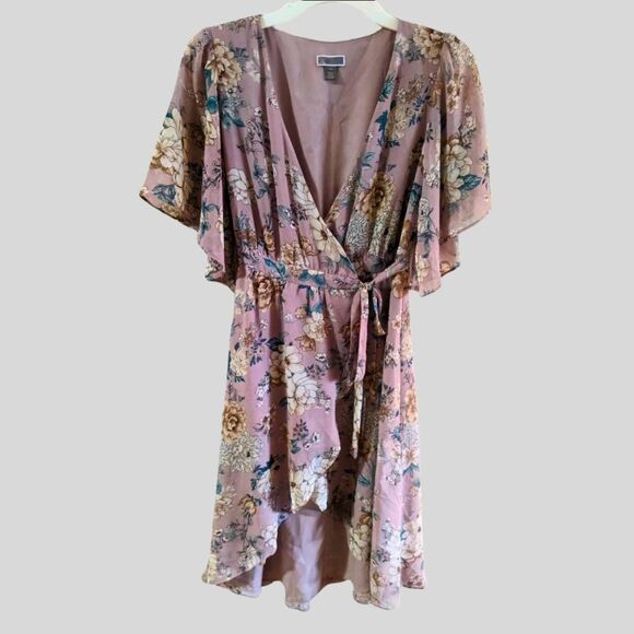 Chelsea28 Chiffon Wrap Dress Womens Size XXS Purple Floral High-Low Boho Wedding - Picture 2 of 11